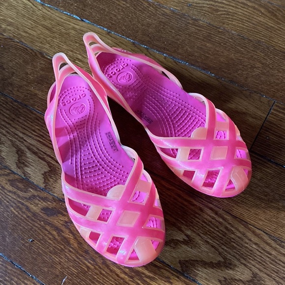 Crocs Huarache Fuchsia & Grapefruit Cross Strap Sandals SIZE J5 - Picture 5 of 7
